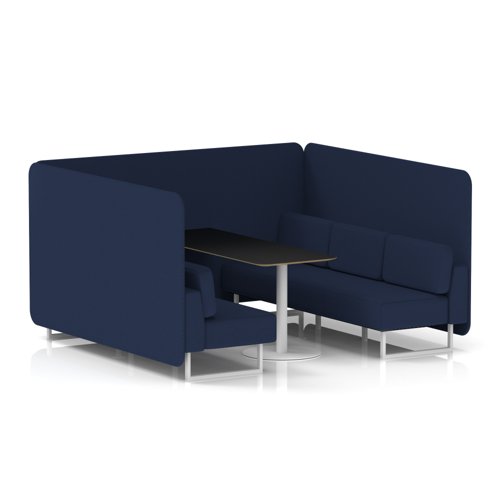 Brixworth 6 Seater Bench Booth With White Legs And Black Table With White Leg In Synergy Fabric - Alike Panels And Sofa