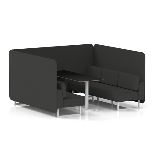 Brixworth 6 Seater Bench Booth With White Legs And Black Table With White Leg In Synergy Fabric - Mix Panels And Sofa