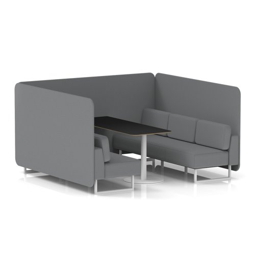 Brixworth 6 Seater Bench Booth With White Legs And Black Table With White Leg In Synergy Fabric - Partner Panels And Sofa