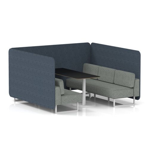 Brixworth 6 Seater Bench Booth With White Legs And Black Table With White Leg In Rivet Fabric - Crucible Panels And Prime Sofa