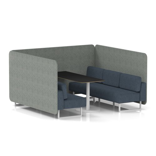 Brixworth 6 Seater Bench Booth With White Legs And Black Table With White Leg In Rivet Fabric - Prime Panels And Crucible Sofa