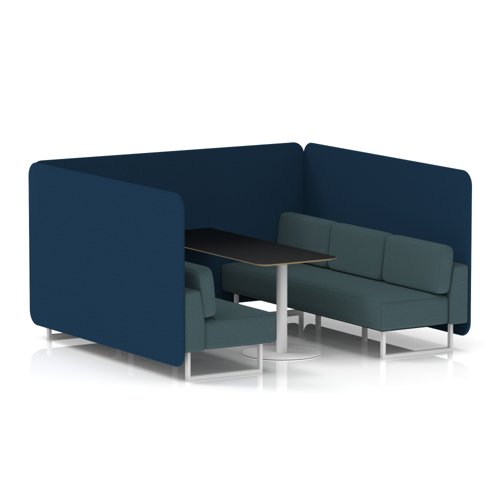Brixworth 6 Seater Bench Booth With White Legs And Black Table With White Leg In X2 Fabric - Calculus Panels And Polygon Sofa