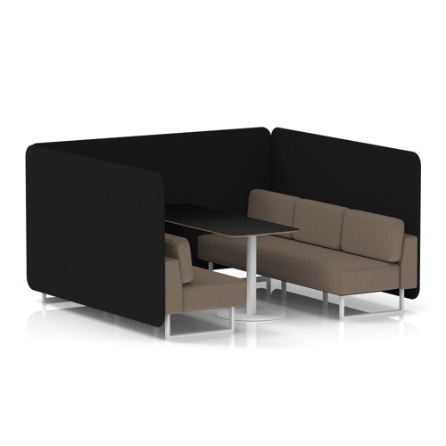 Brixworth 6 Seater Bench Booth With White Legs And Black Table With White Leg In X2 Fabric - Diameter Panels And Theory Sofa