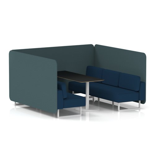 Brixworth 6 Seater Bench Booth With White Legs And Black Table With White Leg In X2 Fabric - Polygon Panels And Calculus Sofa