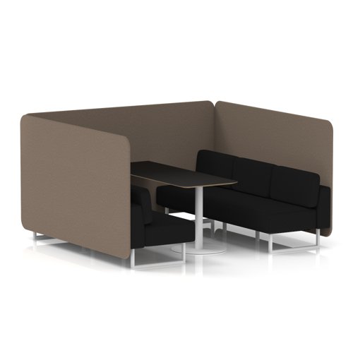 Brixworth 6 Seater Bench Booth With White Legs And Black Table With White Leg In X2 Fabric - Theory Panels And Diameter Sofa