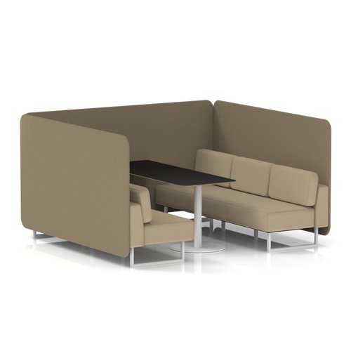 Brixworth 6 Seater Bench Booth With White Legs And Black Table With White Leg In Main Line Flax Fabric - Bank Panels And Upminster Sofa