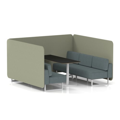 Brixworth 6 Seater Bench Booth With White Legs And Black Table With White Leg In Main Line Flax Fabric - Newbury Panels And Westminster Sofa