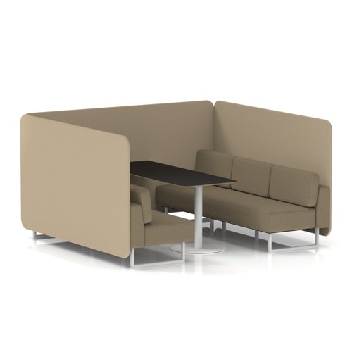 Brixworth 6 Seater Bench Booth With White Legs And Black Table With White Leg In Main Line Flax Fabric - Upminster Panels And Bank Sofa