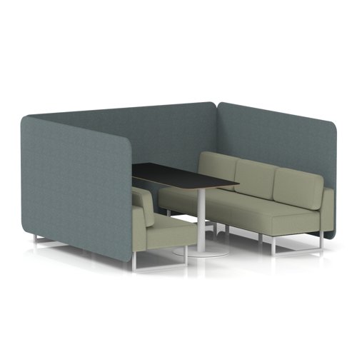 Brixworth 6 Seater Bench Booth With White Legs And Black Table With White Leg In Main Line Flax Fabric - Westminster Panels And Newbury Sofa