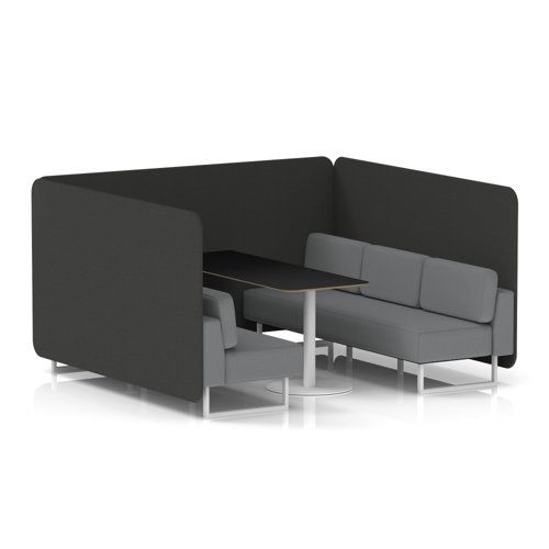 Brixworth 6 Seater Bench Booth With White Legs And Black Table With White Leg In Synergy Fabric - Mix Panels And Partner Sofa