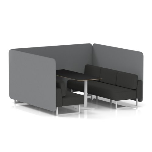 Brixworth 6 Seater Bench Booth With White Legs And Black Table With White Leg In Synergy Fabric - Partner Panels And Mix Sofa