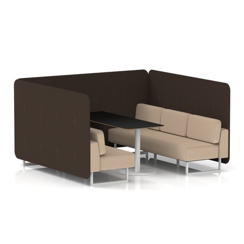 Brixworth 6 Seater Bench Booth With White Legs And Black Table With White Leg In Synergy Fabric - Wed Panels And Affix Sofa