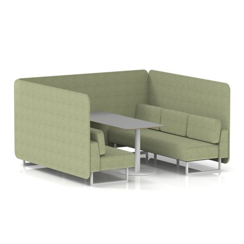 Brixworth 6 Seater Bench Booth With White Legs And Grey Table With White Leg In Rivet Fabric - Burnish Panels And Sofa