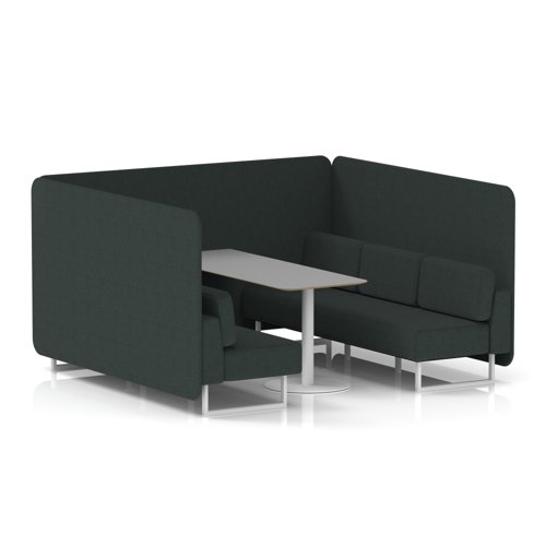Brixworth 6 Seater Bench Booth With White Legs And Grey Table With White Leg In Rivet Fabric - Charcoal Panels And Sofa