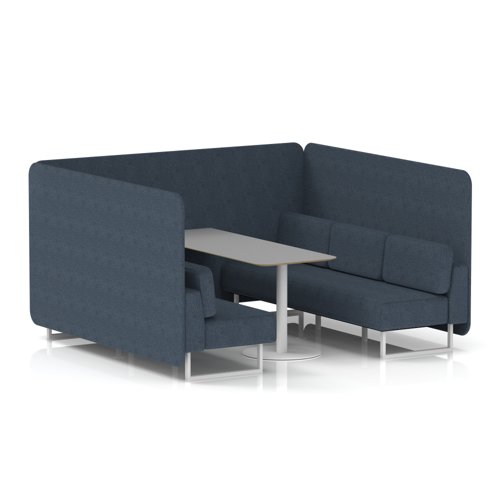 Brixworth 6 Seater Bench Booth With White Legs And Grey Table With White Leg In Rivet Fabric - Crucible Panels And Sofa