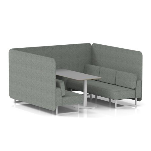 Brixworth 6 Seater Bench Booth With White Legs And Grey Table With White Leg In Rivet Fabric - Prime Panels And Sofa