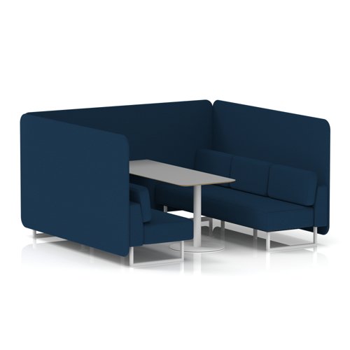 Brixworth 6 Seater Bench Booth With White Legs And Grey Table With White Leg In X2 Fabric - Calculus Panels And Sofa