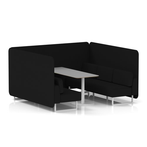 Brixworth 6 Seater Bench Booth With White Legs And Grey Table With White Leg In X2 Fabric - Diameter Panels And Sofa