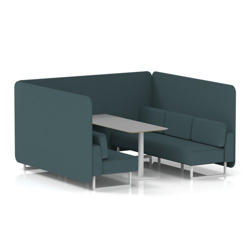 Brixworth 6 Seater Bench Booth With White Legs And Grey Table With White Leg In X2 Fabric - Polygon Panels And Sofa