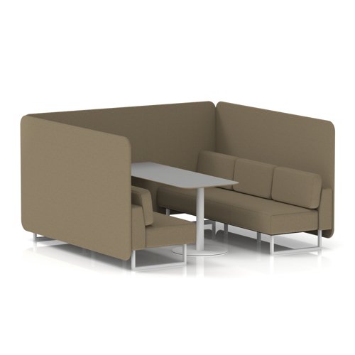 Brixworth 6 Seater Bench Booth With White Legs And Grey Table With White Leg In Main Line Flax Fabric - Bank Panels And Sofa