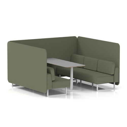 Brixworth 6 Seater Bench Booth With White Legs And Grey Table With White Leg In Main Line Flax Fabric - Monument Panels And Sofa