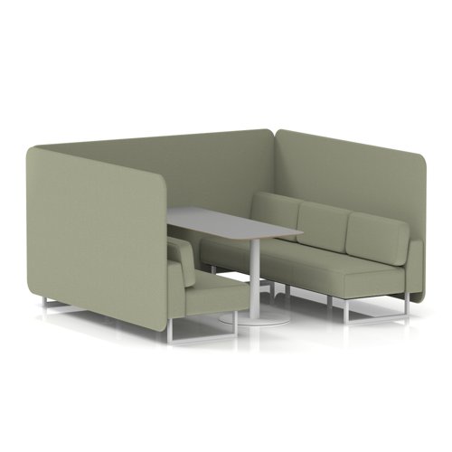 Brixworth 6 Seater Bench Booth With White Legs And Grey Table With White Leg In Main Line Flax Fabric - Newbury Panels And Sofa
