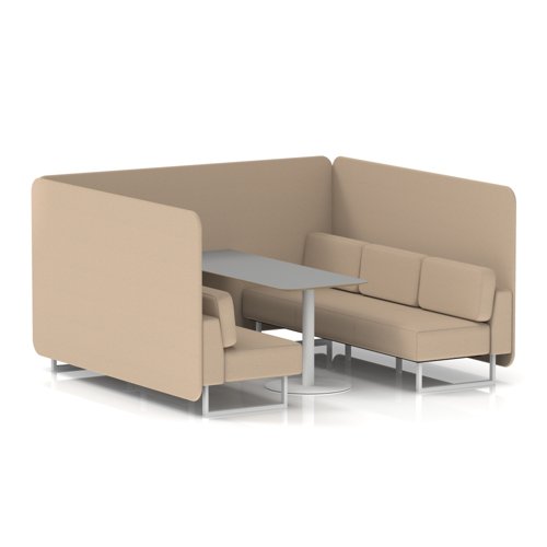 Brixworth 6 Seater Bench Booth With White Legs And Grey Table With White Leg In Synergy Fabric - Affix Panels And Sofa