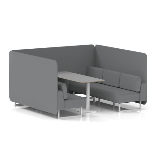 Brixworth 6 Seater Bench Booth With White Legs And Grey Table With White Leg In Synergy Fabric - Partner Panels And Sofa
