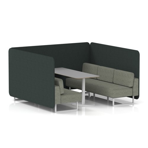 Brixworth 6 Seater Bench Booth With White Legs And Grey Table With White Leg In Rivet Fabric - Charcoal Panels And Vitreous Sofa