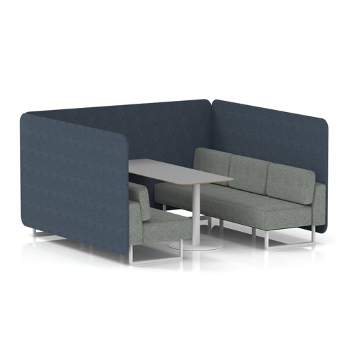 Brixworth 6 Seater Bench Booth With White Legs And Grey Table With White Leg In Rivet Fabric - Crucible Panels And Prime Sofa