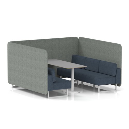 Brixworth 6 Seater Bench Booth With White Legs And Grey Table With White Leg In Rivet Fabric - Prime Panels And Crucible Sofa