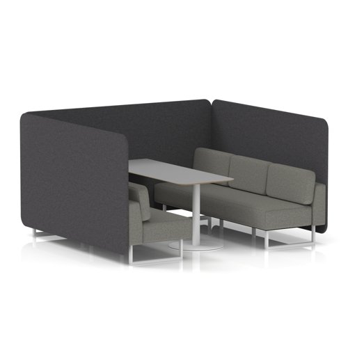 Brixworth 6 Seater Bench Booth With White Legs And Grey Table With White Leg In X2 Fabric - Arithmetic Panels And Number Sofa