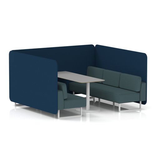 Brixworth 6 Seater Bench Booth With White Legs And Grey Table With White Leg In X2 Fabric - Calculus Panels And Polygon Sofa