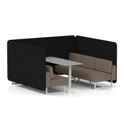 Brixworth 6 Seater Bench Booth With White Legs And Grey Table With White Leg In X2 Fabric - Diameter Panels And Theory Sofa