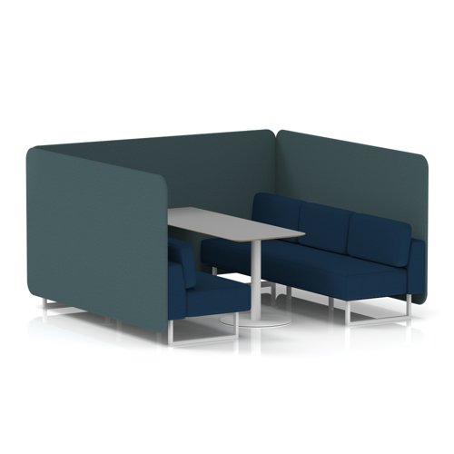 Brixworth 6 Seater Bench Booth With White Legs And Grey Table With White Leg In X2 Fabric - Polygon Panels And Calculus Sofa