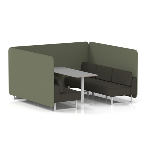 Brixworth 6 Seater Bench Booth With White Legs And Grey Table With White Leg In Main Line Flax Fabric - Monument Panels And Temple Sofa