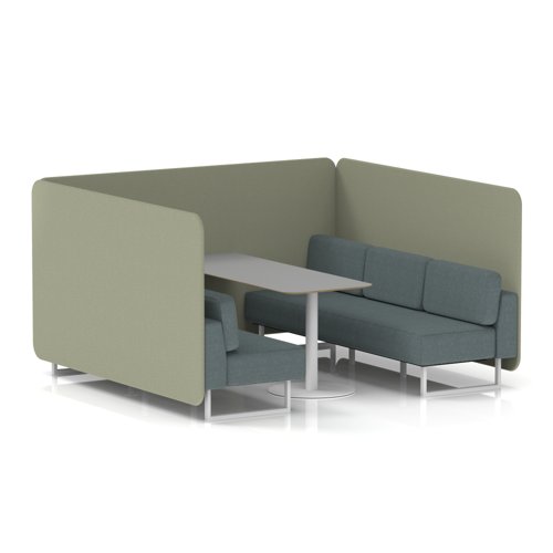 Brixworth 6 Seater Bench Booth With White Legs And Grey Table With White Leg In Main Line Flax Fabric - Newbury Panels And Westminster Sofa