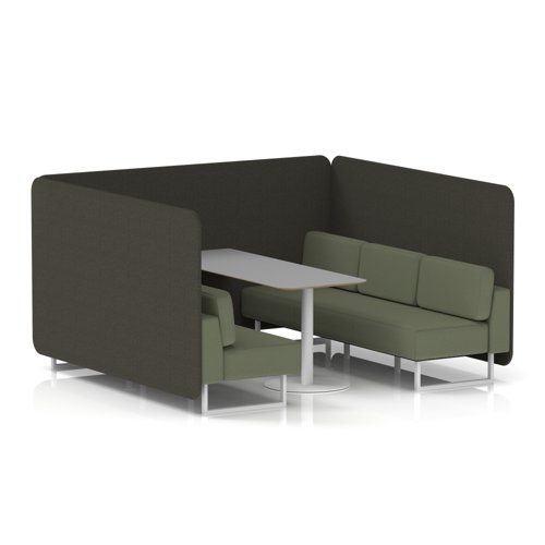 Brixworth 6 Seater Bench Booth With White Legs And Grey Table With White Leg In Main Line Flax Fabric - Temple Panels And Monument Sofa