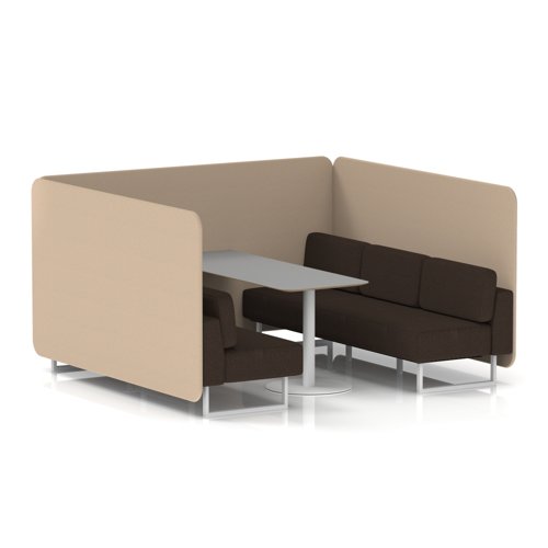 Brixworth 6 Seater Bench Booth With White Legs And Grey Table With White Leg In Synergy Fabric - Affix Panels And Wed Sofa