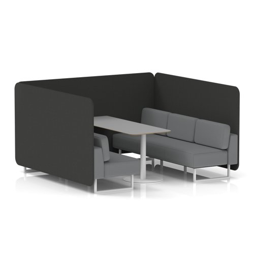 Brixworth 6 Seater Bench Booth With White Legs And Grey Table With White Leg In Synergy Fabric - Mix Panels And Partner Sofa