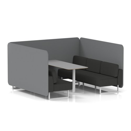 Brixworth 6 Seater Bench Booth With White Legs And Grey Table With White Leg In Synergy Fabric - Partner Panels And Mix Sofa
