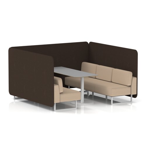 Brixworth 6 Seater Bench Booth With White Legs And Grey Table With White Leg In Synergy Fabric - Wed Panels And Affix Sofa