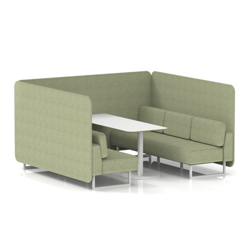 Brixworth 6 Seater Bench Booth With White Legs And White Table With White Leg In Rivet Fabric - Burnish Panels And Sofa