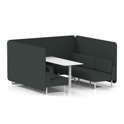 Brixworth 6 Seater Bench Booth With White Legs And White Table With White Leg In Rivet Fabric - Charcoal Panels And Sofa