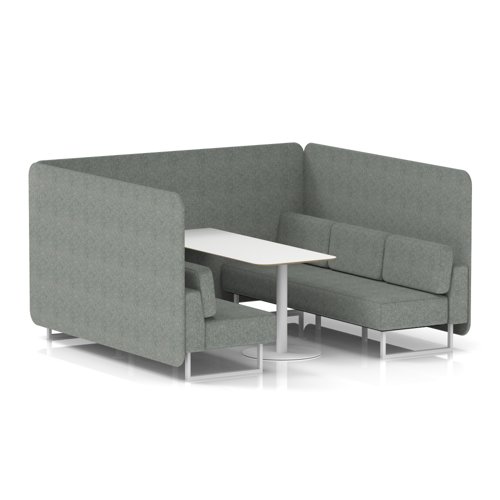 Brixworth 6 Seater Bench Booth With White Legs And White Table With White Leg In Rivet Fabric - Prime Panels And Sofa