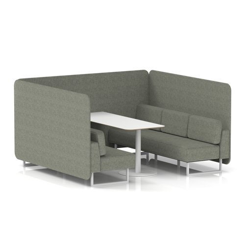 Brixworth 6 Seater Bench Booth With White Legs And White Table With White Leg In Rivet Fabric - Vitreous Panels And Sofa
