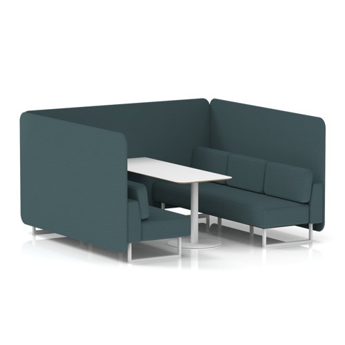 Brixworth 6 Seater Bench Booth With White Legs And White Table With White Leg In X2 Fabric - Polygon Panels And Sofa