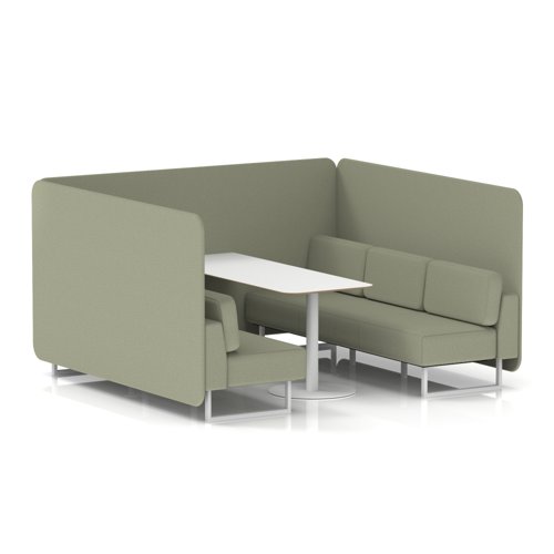 Brixworth 6 Seater Bench Booth With White Legs And White Table With White Leg In Main Line Flax Fabric - Newbury Panels And Sofa