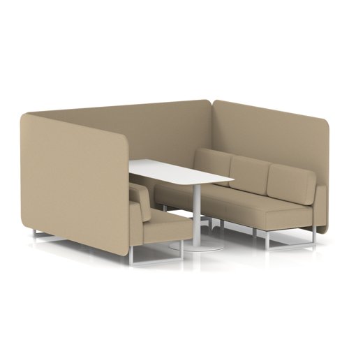 Brixworth 6 Seater Bench Booth With White Legs And White Table With White Leg In Main Line Flax Fabric - Upminster Panels And Sofa