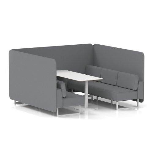 Brixworth 6 Seater Bench Booth With White Legs And White Table With White Leg In Synergy Fabric - Partner Panels And Sofa